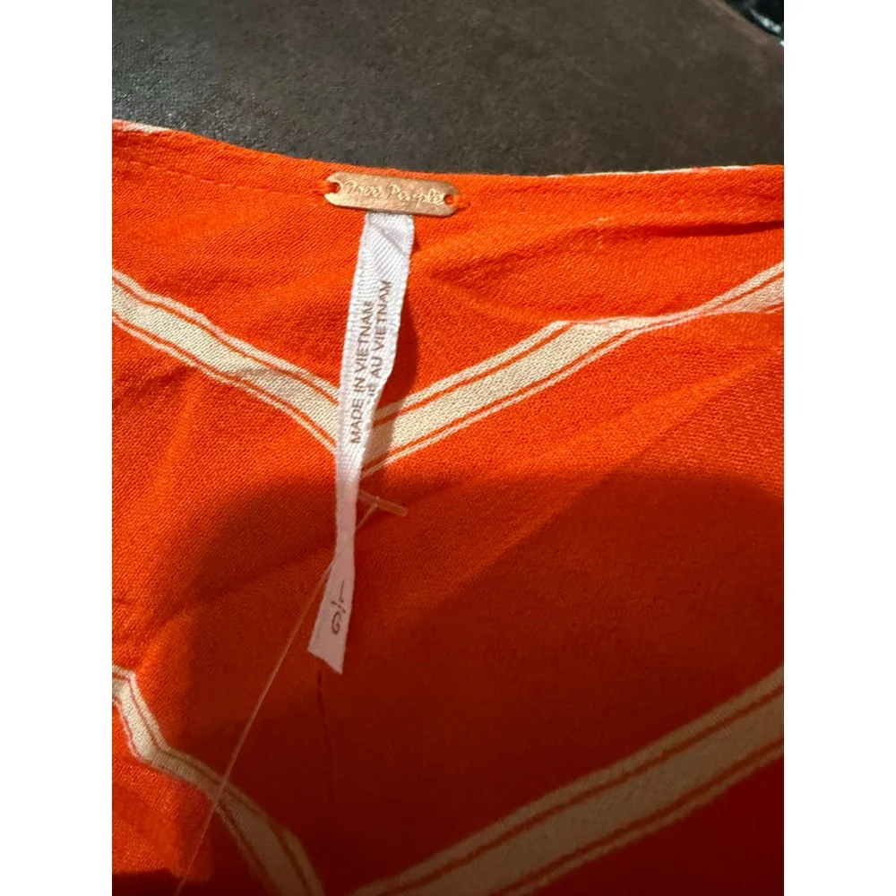 Women's Free People Orange White Striped Blouse Size L